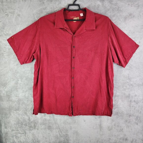Men's Red Caribbean Shirt Hawaiian Short Sleeve Button Up Size 3XT - Picture 2 of 9